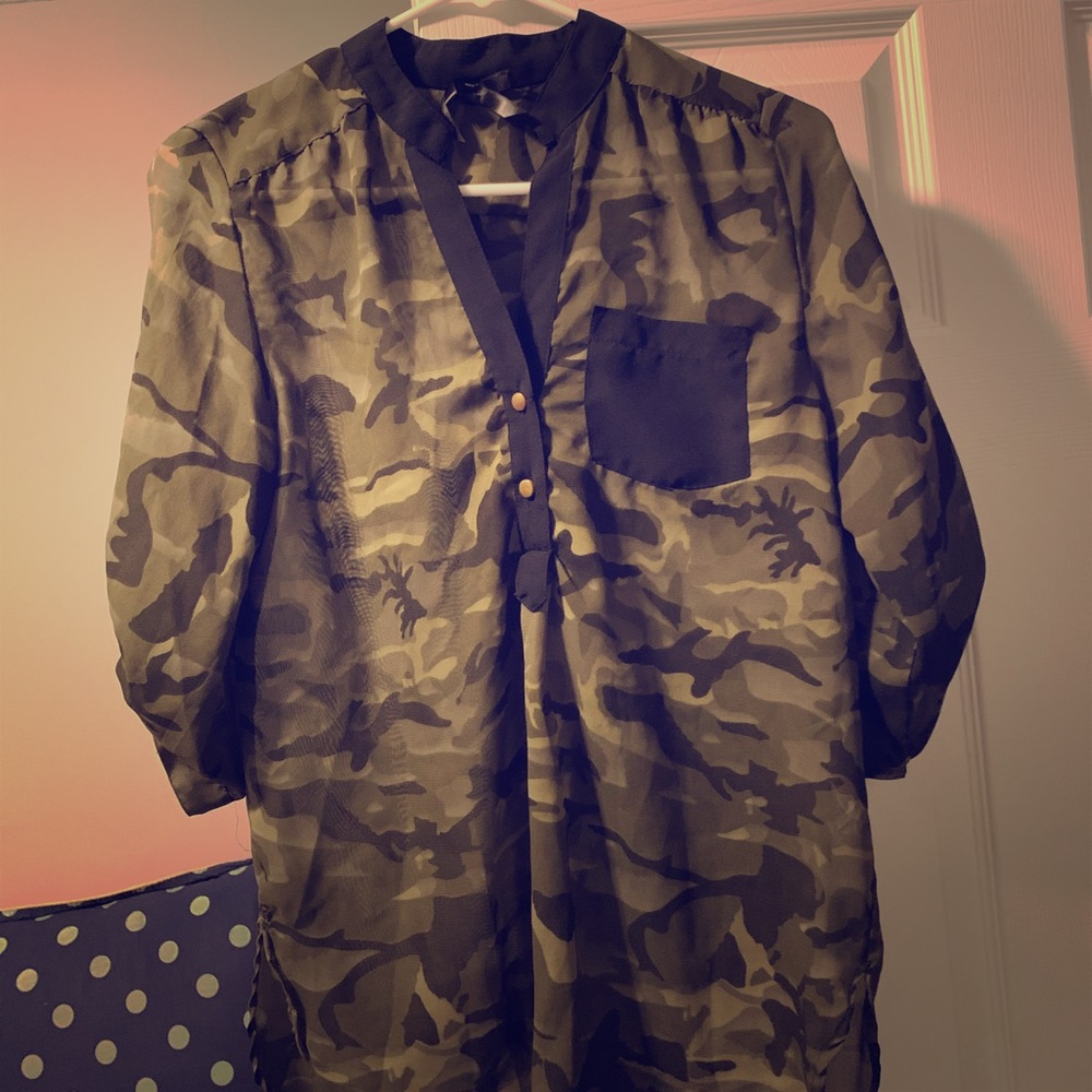 Camouflage sheer blouse
